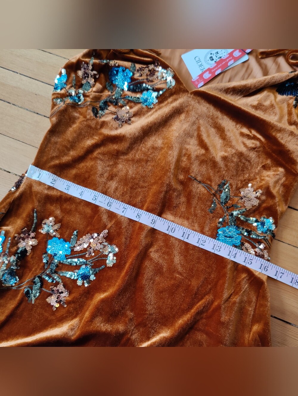 NWT Velvet Floral Sequin Mini Dress - Picture 4 of 7